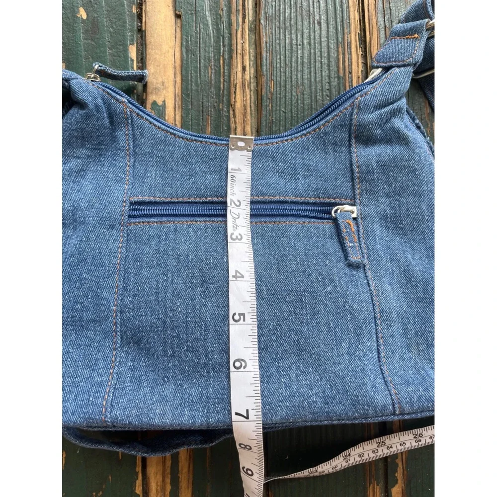 Denim Blues Patchwork Hobo Bag Blue Cream Frayed Crossbody Vintage Style